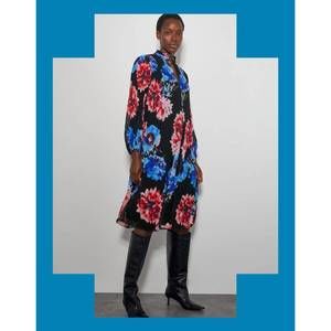 NEW CRAS bina pleated midi dress in black blossom